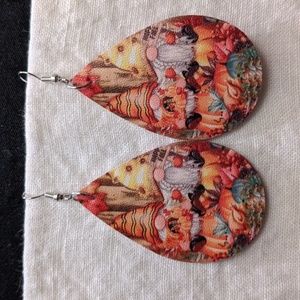 Gnomes and pumpkins fall earrings faux leather.